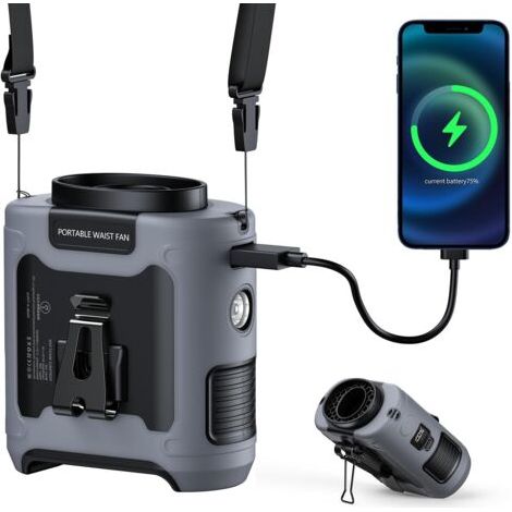 10000mAh clip de taille portable sur ventilateur, cou bureau main-libre ceinture portable ventilateur de refroidissement personnel rechargeable avec lampe à poche à 5 vitesses Dernier pour 40H pour le (1/5)