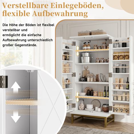Meuble de rangement cuisine, buffet et sideboard pour petit espace salon ou salle à manger, étagères réglables, armoire de stockage blanche et dorée (1/5)