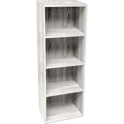 Moderne vertikale Bücherregal Arena, 40 x 24 x 106 cm, 4 Regale, weißes Holz, natürliche Holzoptik