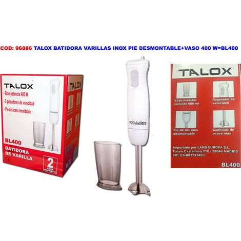 Frullatore a frusta TALOX in acciaio inox con piede estraibile e bicchiere 400 W BL400