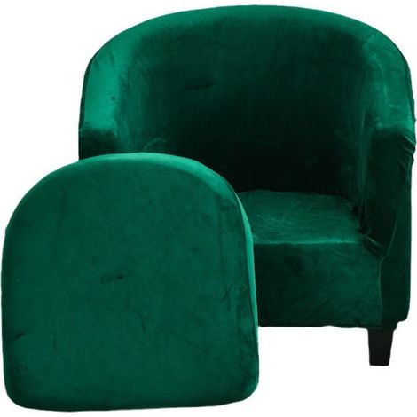 Housse extensible en velours vert foncé pour fauteuil club, en 2 pièces, pour fauteuils lounge et cabriolets (1/5)