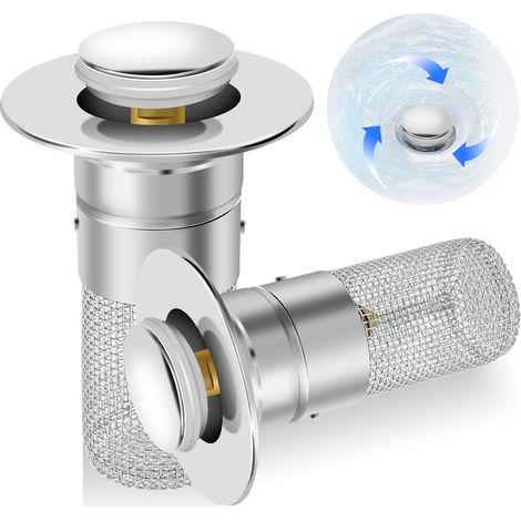 2 bondes de vidage pour évier à pression, filtres et bouchons anti-obstruction et anti-odeur, accessoires de plomberie finition argentée pour évier, lavabo et vasque (1/5)