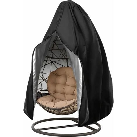 Funda para silla colgante de patio，Funda protectora repelente al agua para mecedora，Funda negra con tela Oxford (1/5)
