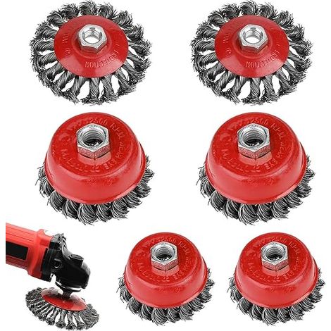 6 Pieces Metal Brush for Drill Angle Grinder, Tapered Brush for Angle Grinder with M14 Thread, Sanding Brush Steel Wire Wheel Twisted Knot for Unwinding Polishing (6) (1/4)