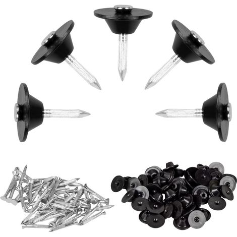 Lot de 100 clous d'étanchéité pour bande à picots - Clous de montage 3,5 x 30 mm - Disque d'étanchéité : 22 mm - Boutons de montage avec clou pour film à picots - Drainage de construction