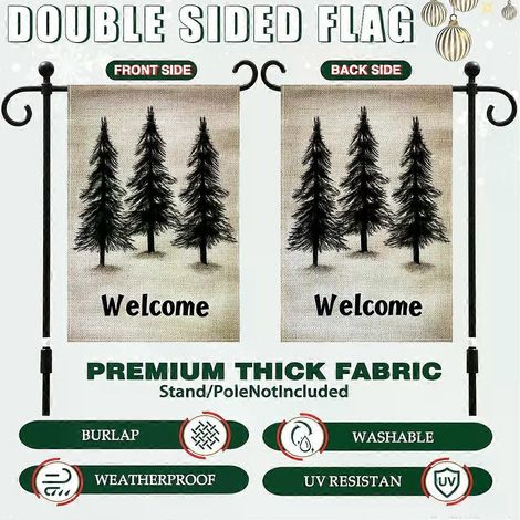 Décoration de jardin unique pour Noël, sapin de Noël, drapeau de bienvenue double face pour cour extérieure (mât non inclus). (1/5)