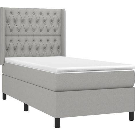 Struttura letto a LED con testiera a molle, materasso 90x200 cm, tessuto grigio chiaro TDL0209452