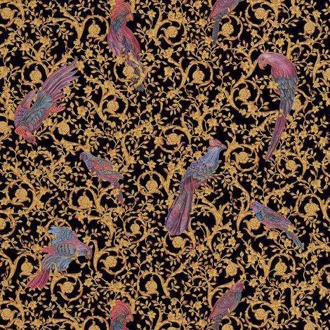 Exklusive Luxus Tapete Profhome 370531 Vliestapete strukturiert mit Vogel-Muster glänzend gold schwarz gelb 7,035 m2