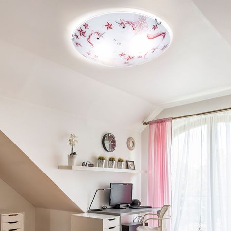 Deckenleuchte Kinderzimmer rosa Mädchen Einhorn Kinderleuchte Deckenlampe, Metall, 2x E27 Fassungen, DxH 40x10 cm