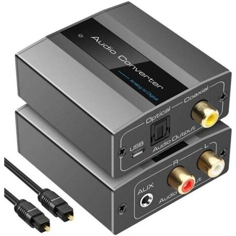 Convertisseur audio analogique-numérique optique avec câble Toslink et adaptateur coaxial (1/4)