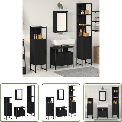 Holzwerkstoff - Badezimmermöbel Set 4 pcs Schwarz Eichen-Optik Holzwerkstoff (1/5)