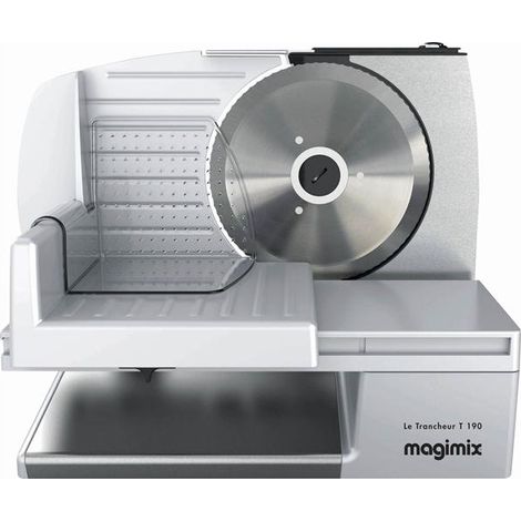 Magimix – Trancheuse électrique 150W inox – Lame crantée 190mm – Chariot extra large pour pièces jusqu'à 20cm – Fabrication française