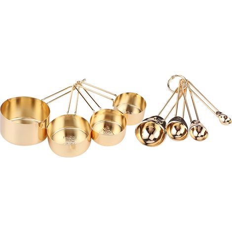 8-teiliges Messbecher- und Löffelset aus Edelstahl mit Skala, Küchenzubehör, Gold (1/5)