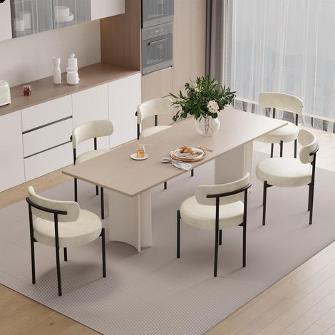 Esszimmerstühle 6er Set PU-Leder Beige Mid-Century gepolstert mit Metallbeinen (1/5)