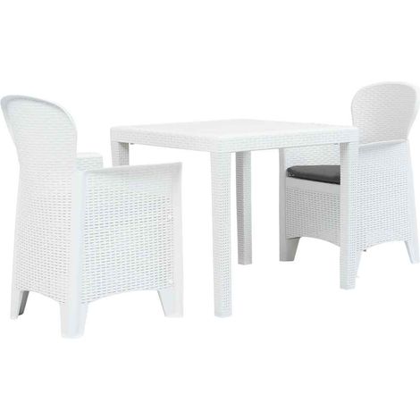 VidaXL - Ensemble bistro 3 pcs plastique blanc rotin - 70x70 cm - Jardin (1/5)
