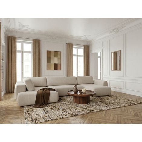 BOBOCHIC - Canapé panoramique convertible coffre DENISE tissu texturé Angle droit Beige (1/5)