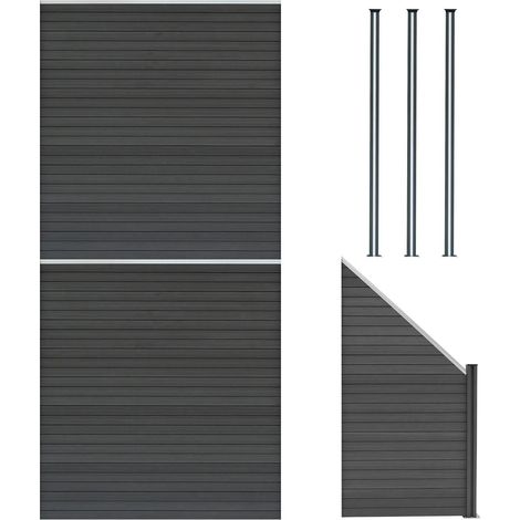 Composite Fence Panels x 2 Angled Piece & 4 Metal Posts 6ft