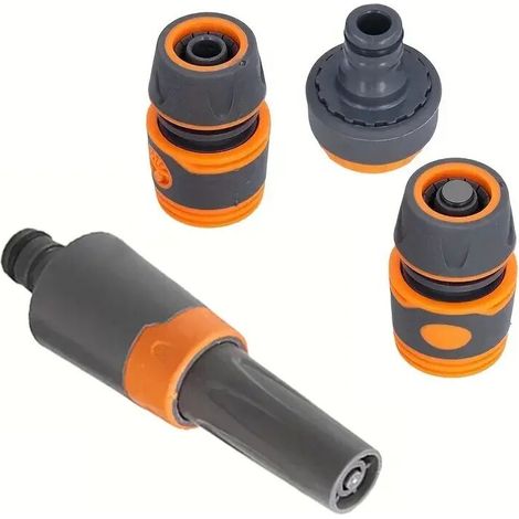 (1 SET) Pistolet d'arrosage réglable avec buse et raccords rapides 1/2" et 3/4" pour l'irrigation et le lavage de voiture (1/4)