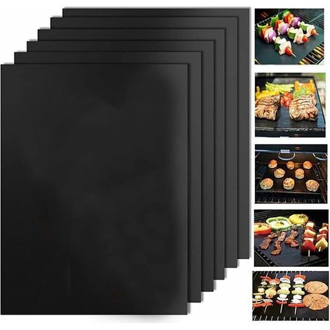 BRAVIX 6 pcs/lot 50 x 40 cm pouce en téflon Fibre réutilisable antiadhésive barbecue rti Tapis de feuilles Portable facile à nettoyer extérieur pique-nique Fry cuisson barbecue outils noir (1/5)