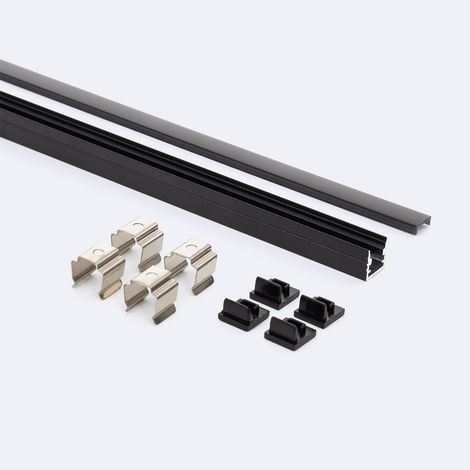 Profilo Alluminio Superficie per Striscia LED fino a 8mm con Coperchio Continuo Nero 2 m Nero traslucido (1/4)