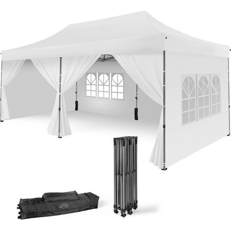 Tonnelle de Jardin 3x6 m Blanche - Structure Solide, Toile Épaisse et Imperméable - Parois 320 g/m² - Barnum Pliant pour Jardin, Marchés, Camping ou Cérémonies