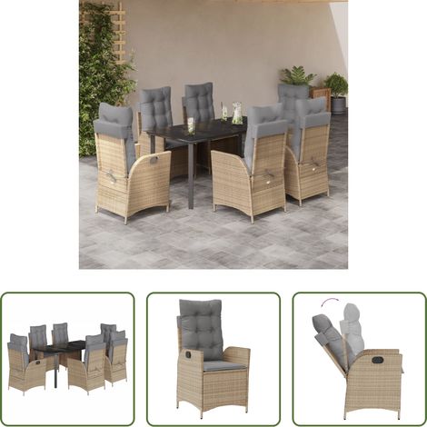 Gartenstuhl - 7-tlg. Garten-Essgruppe mit Kissen Beige Poly Rattan (1/5)