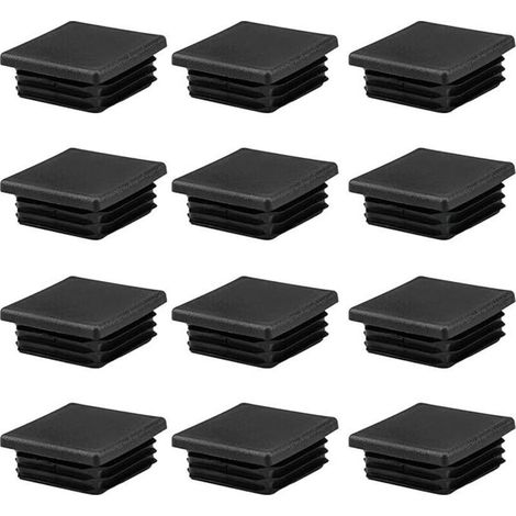 Couvercles de tubes carrés en plastique noir, 12 pièces, 50x50mm, pour tuyaux métalliques, chaises, canapés et tables (1/5)