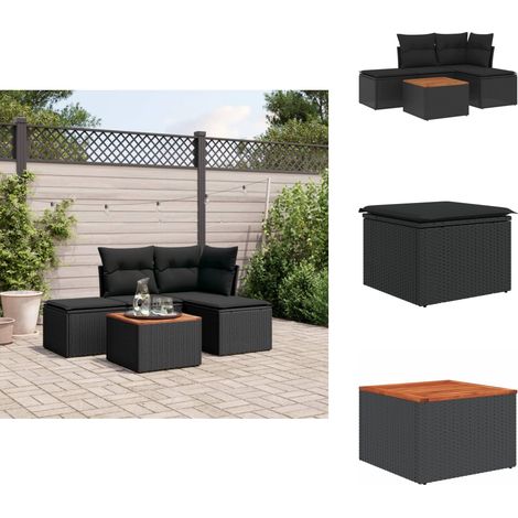 Salon de jardin 5 pcs avec coussins noir résine tressée - Ensemble Salon De Jardin - Mobilier De Jardin - Canapé Extérieur - Set De Jardin - Chaise Lounge (1/5)