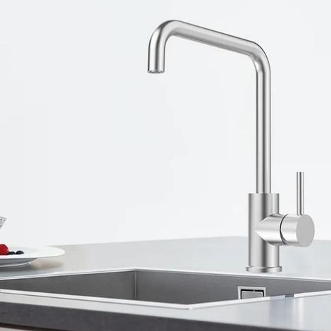 Robinets de cuisine en acier brossé haute pression, bec en C, économie d'eau, installation facile et rapide, laiton, élégant, acier inoxydable (1/4)