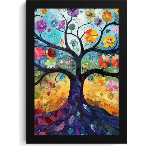 Framed Poster Art - Tree of Life - Flowers - Hippie 20x30 cm