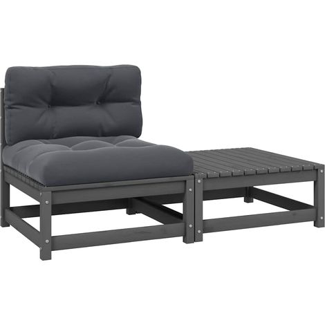 2-tlg. Garten-Lounge-Set mit Kissen Grau Kiefer Massivholz