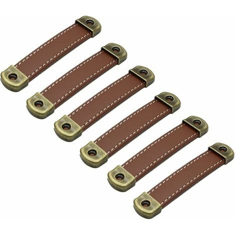 Set mit 6 Ledergriffen Vintage-Ledermöbelgriffe – Schrankgriffe Ledergriffe Küchenmöbelgriff Braun Mittenabstand 96 mm