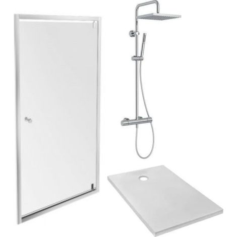 JACOB DELAFON Plato de ducha Ipso 90 x 90 + pared puerta pivotante de esquina + columna de ducha Brigitte