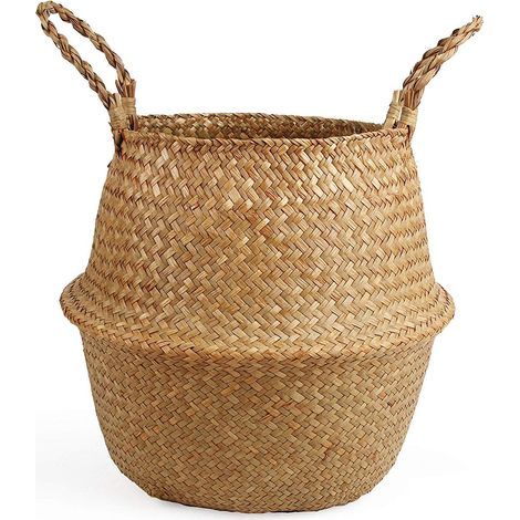 Maceta grande de una sola pieza, tejida a mano con mimbre marítimo, apta para uso interior y exterior, perfecta para decorar el hogar y el jardín. (1/5)