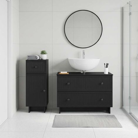 vidaXL 2 Piece Bathroom Cabinet Set EDE Black Engineered Wood (1/5)