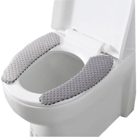 1Pair Grey, Gris Couverture de Siège de Toilette, de Toilette épais de Salle de Bain, Coussin Auto-adhésif Chaud épais pour Hiver Portable Lavable et réutilisable Coussin Coussin Couvercles (1/4)