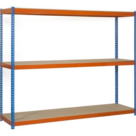SimonRack Scaffale Industriale, 1500x1500x750 mm, 3 Ripiani in Legno, Portata 400 kg per Ripiano, Scaffale Carichi Pesanti, Blu/Arancione/Legno – Ecoforte