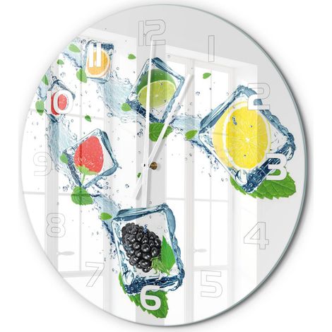 Horloge Murale Ronde Décoration Maison Classique Verre Trempé Silencieuse Fruits en cubes fi 60 cm (1/5)