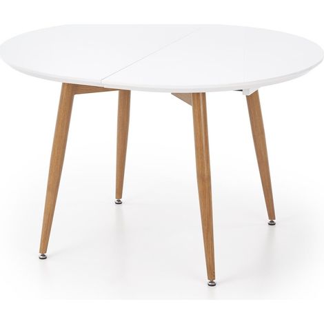 Mesa Houston Humus, Blanco + Miel de roble, 75x100x120cm, Alargamiento, MDF, Metal