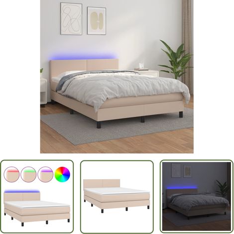The Living Store Boxspringbett mit Matratze & LED Cappuccino-Braun 140x200cm - Boxspringbett - Doppelbett - Lederbetten - Betten Mit Beleuchtung - Lattenrost (1/5)
