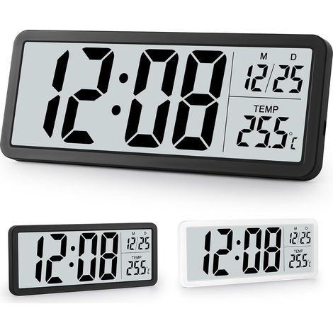 Digital Wall Clock Battery Operated Digital Wall Clock with Large Numbers Temperature 12/24 Hours Desk Clock for Living Room Bedroom Office School Garage Warehouse (1/5)