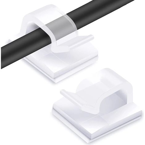 Lot de 60 attaches de câbles autocollantes transparentes pour la gestion et le rangement des câbles électriques. (1/5)