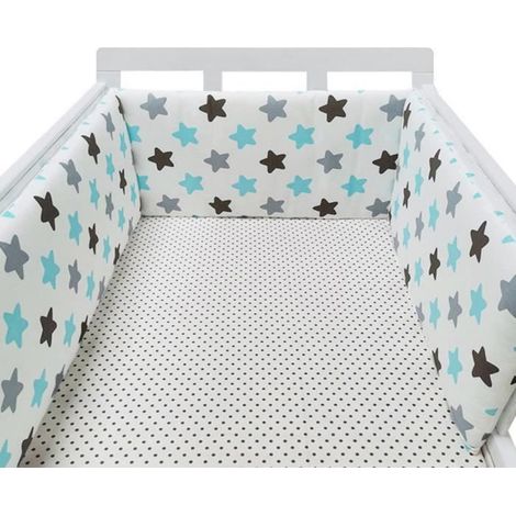Tour de lit bébé 200 x 30 cm, coussin barrière anti-collision pour berceau contour lit bébé respirant en coton, Étoiles gris-bleu