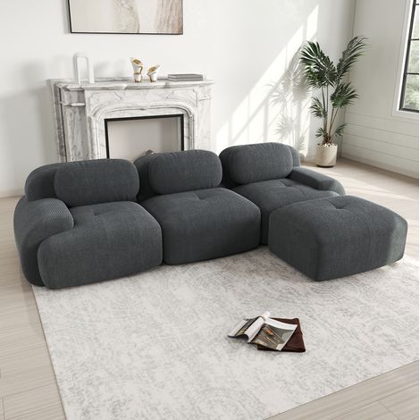 Sofá modular de esquina gris en pana sin montaje con diseño ergonómico (1/5)