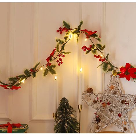 Plantes artificielles de avec guirlandes houx et baies lumineuses suspendues 2 pièces 30 LED 3 m (1/5)