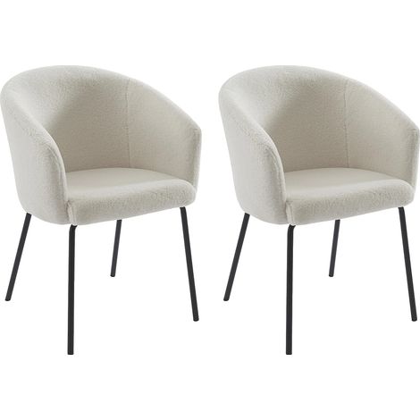 Lot de 2 chaises avec accoudoirs en tissu bouclette et métal - Crème - MORONI de Pascal MORABITO (1/5)
