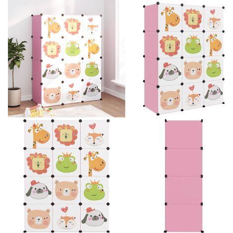 Armoire de rangement pour enfants avec 12 cubes Rose PP - Meuble Enfant - Rangements Enfants - Armoire Rangement - Étagère Enfant - Organiseur Jouets - Home & Living (1/5)