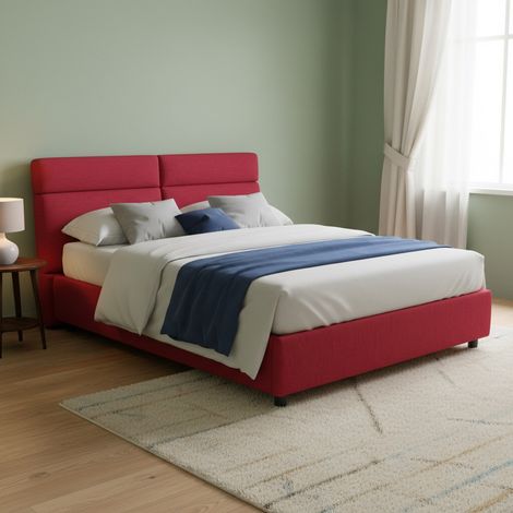 Cama Matrimonial Ator, Cama Matrimonial Desenfundable, Con Almacenamiento, Hecho en Italia, Colchón 160x200 cm, Rojo (1/5)