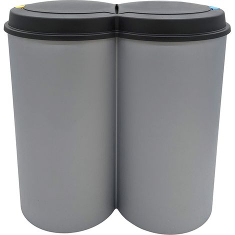 Mülleimer 50 Liter (2x25) in grau mit praktischem Klappverschluss - Mülltrenner Abfalleimer
