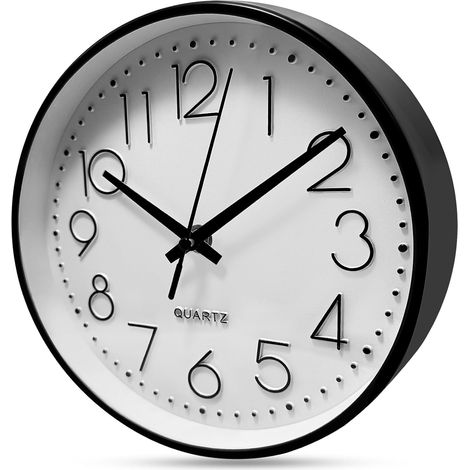 Runde Wanduhr (20 cm Durchmesser), moderne, geräuschlose Wanduhr, 8 Zoll (ca. 20 cm) großes, gut lesbares Quarzwerk, für Küche, Büro, Wohnzimmer, Wanddekoration mit weißem Zifferblatt und schwarzem Ra